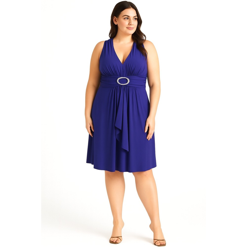 Scarlett Nite Dress 10 Purple Sleeveless VNeck Belted Embellished Buckle Stretch